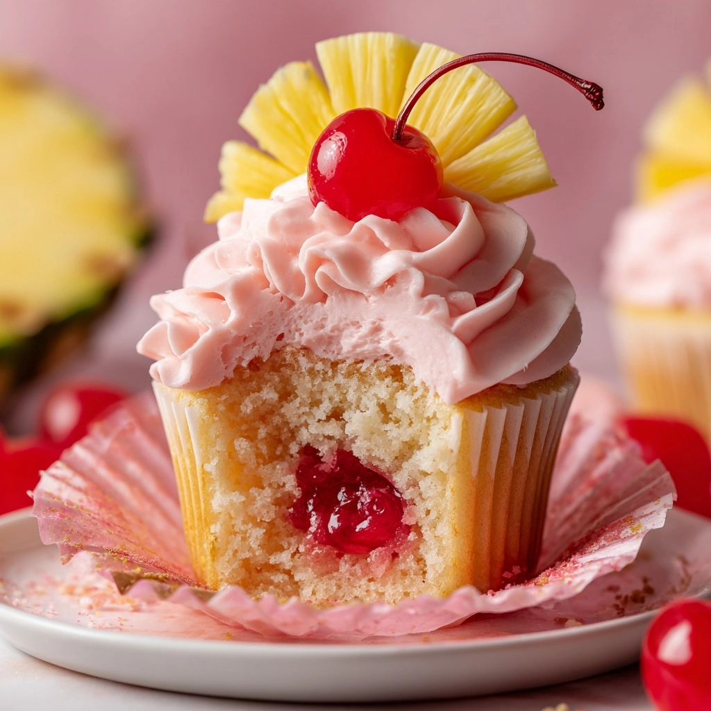 Pineapple Cupcakes with Cherry Frosting Recipe - Recipe Image