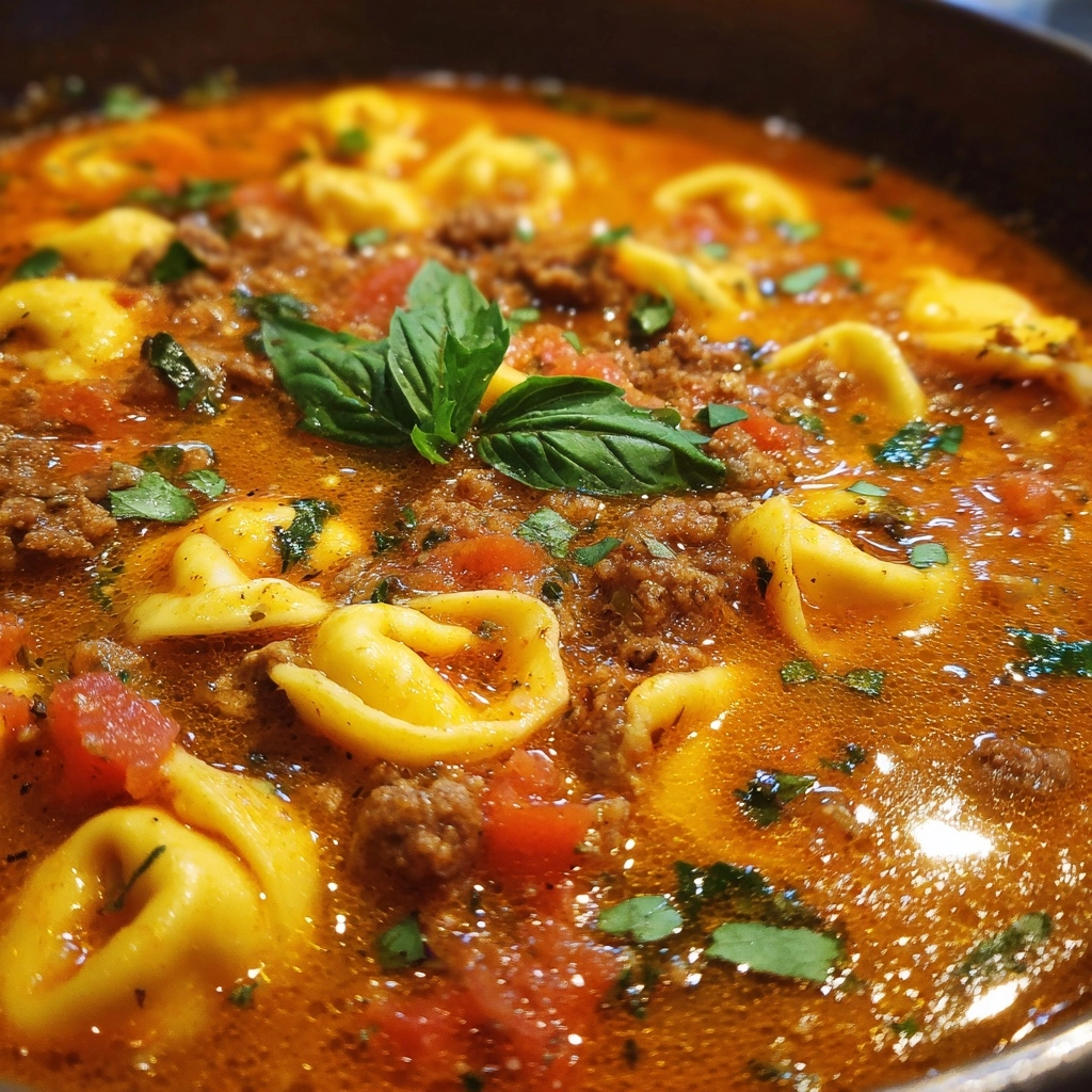 Slow Cooker Tomato Tortellini Soup with Ground Beef Recipe - Recipe Image