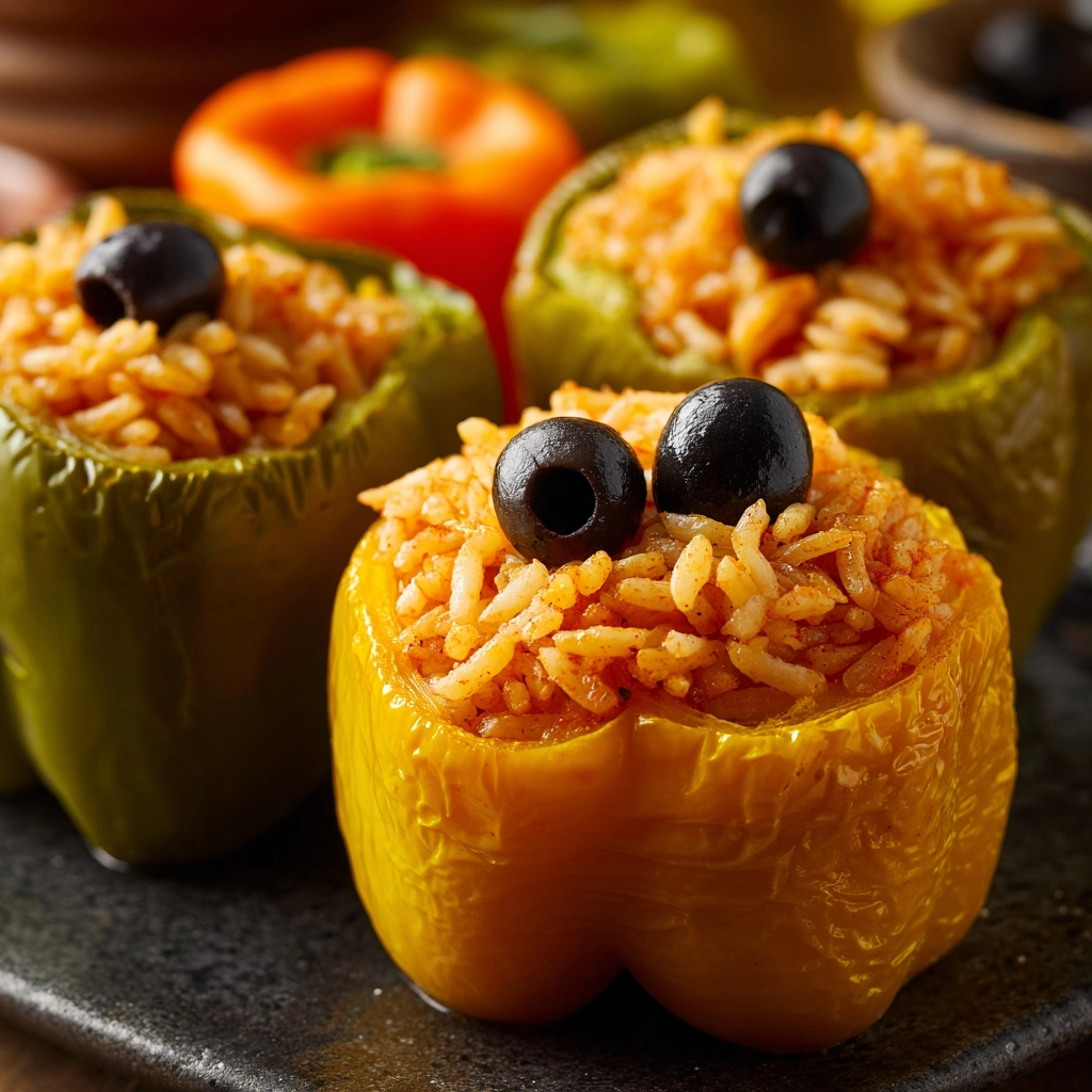 Halloween Shredded Chicken & Rice Stuffed Peppers Recipe - Recipe Image