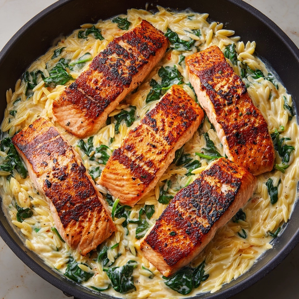 One Skillet Salmon with Lemon Orzo Recipe - Recipe Image