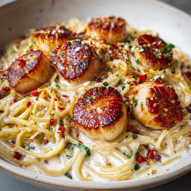 Creamy Tuscan Spaghetti with Jumbo Scallops Recipe