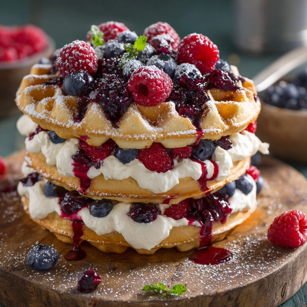 Mini Berries and Cream Waffle Sandwiches Recipe - Recipe Image