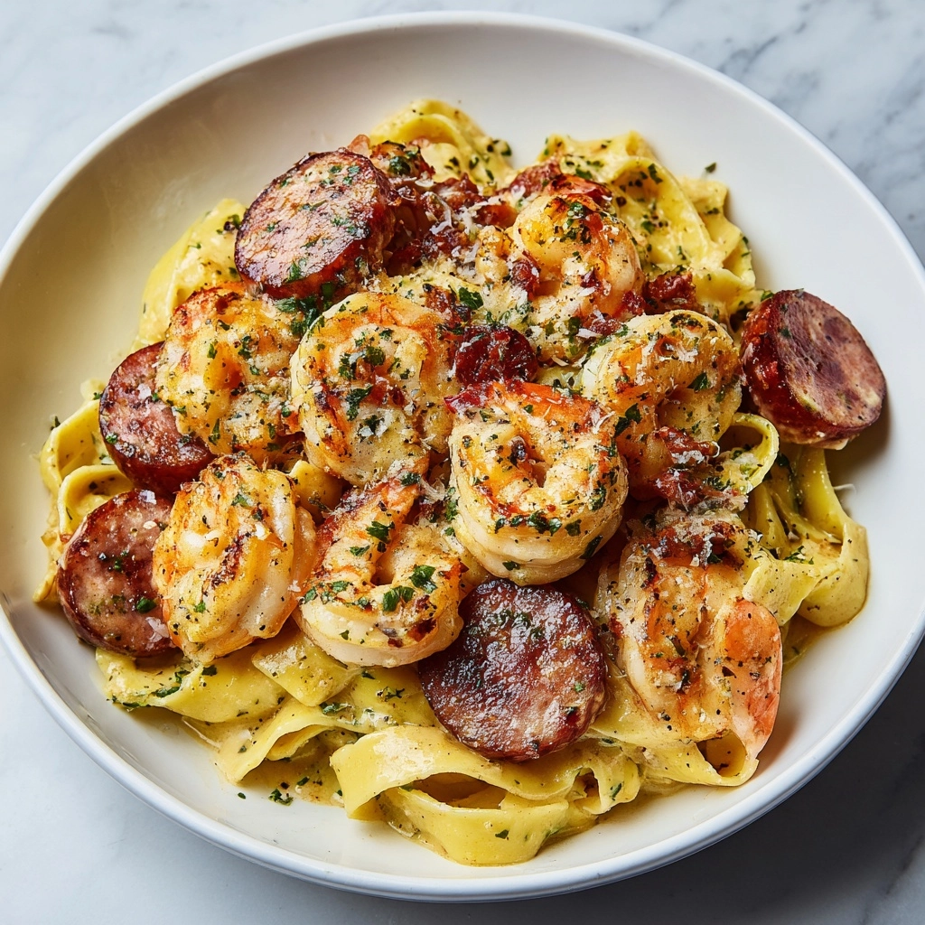 Cajun Shrimp and Sausage Alfredo Pasta Recipe - Recipe Image