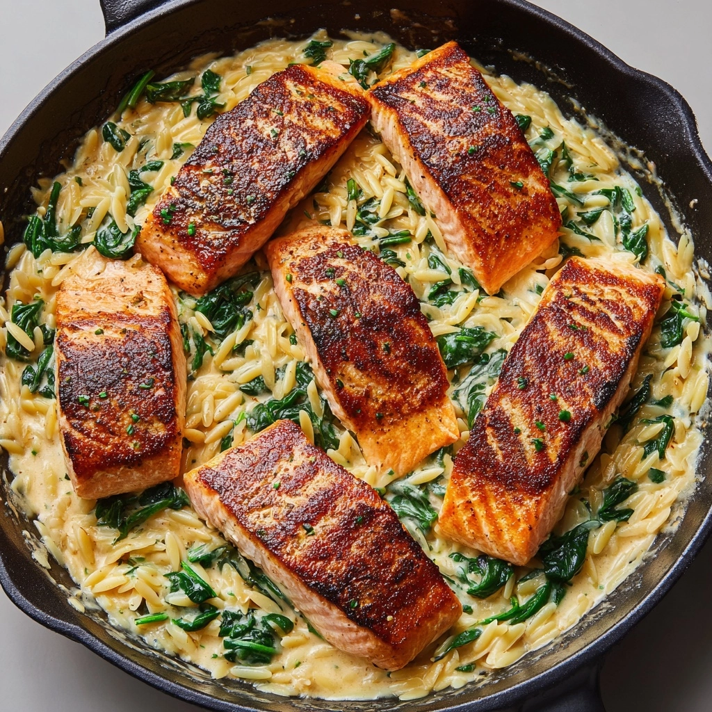 One Skillet Salmon with Lemon Orzo Recipe - Recipe Image