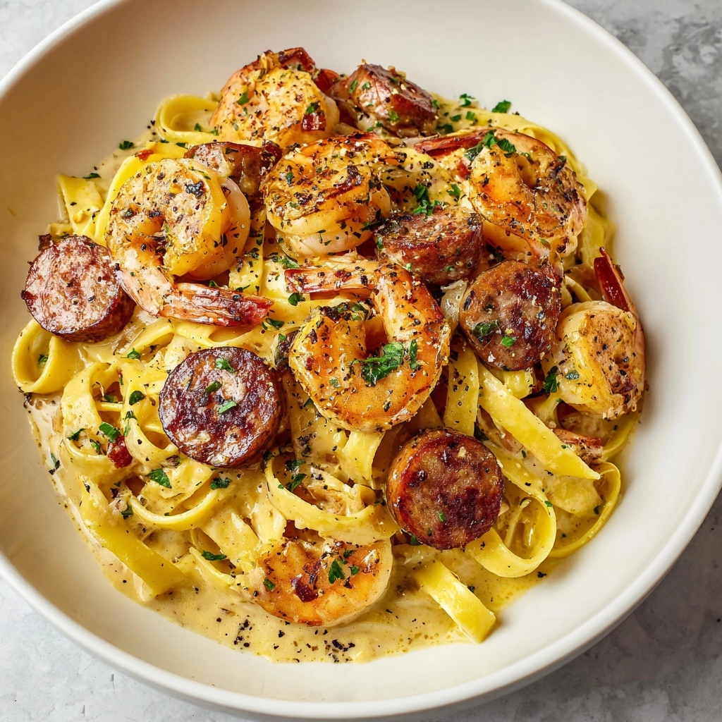 Cajun Shrimp and Sausage Alfredo Pasta Recipe - Recipe Image