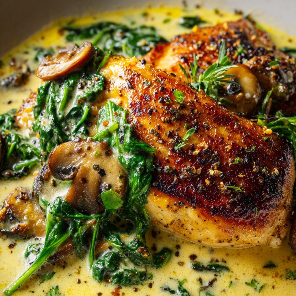 Smothered Chicken with Creamed Spinach Recipe - Recipe Image