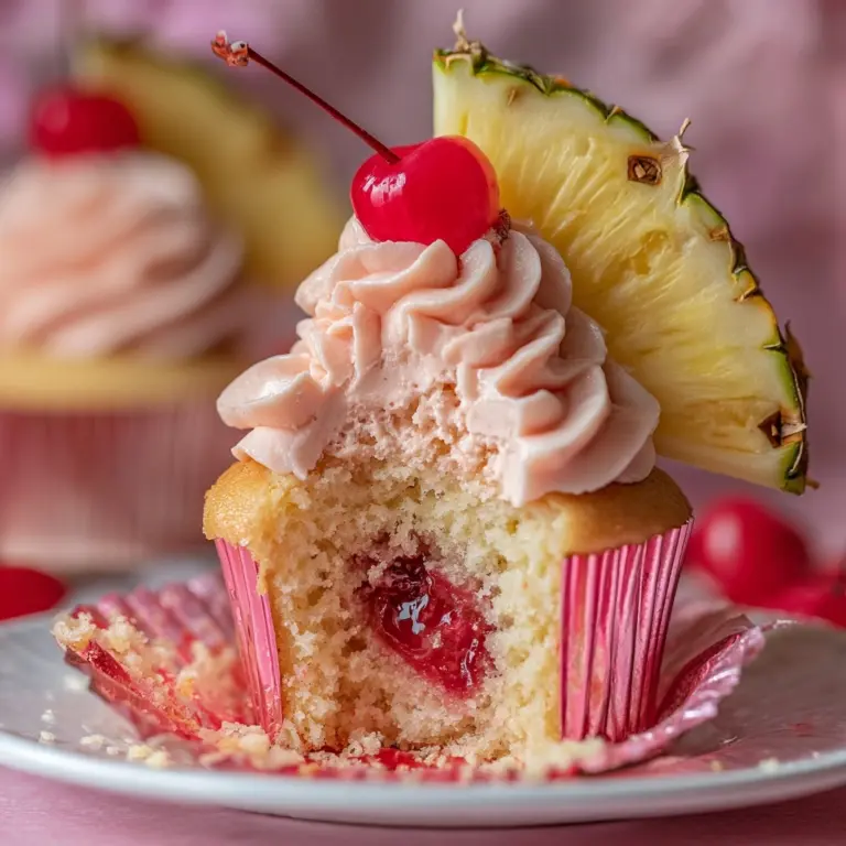 Pineapple Cupcakes with Cherry Frosting Recipe