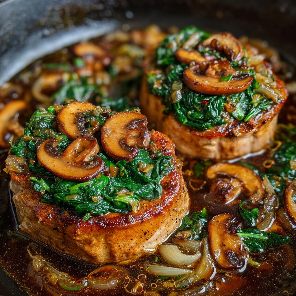 Goat Cheese & Spinach Stuffed Chicken Breast with Caramelized Onions and Mushrooms Recipe - Recipe Image