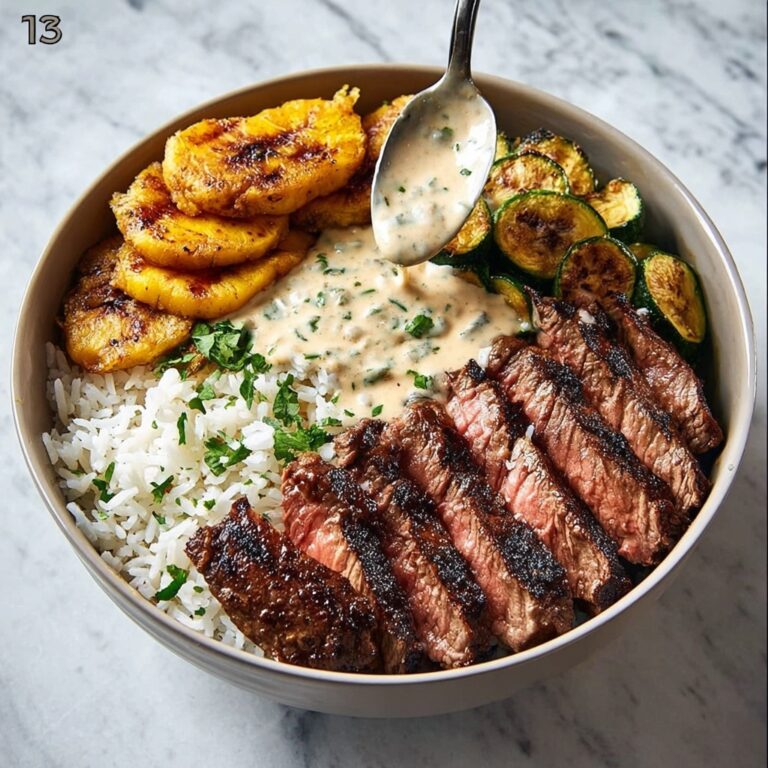 Grilled Steak Bowl with Creamy Sauce & Zucchini Recipe