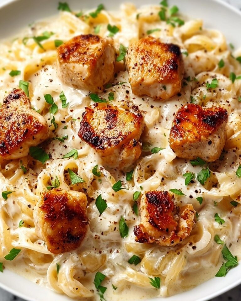Creamy Parmesan Pasta with Garlic Butter Chicken Bites Recipe