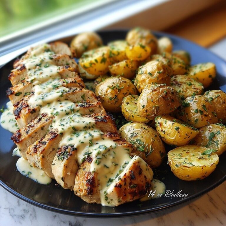 Creamy Mushroom Garlic Chicken Alfredo with Hot Honey Roasted Potatoes Recipe