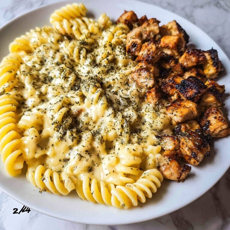 Cheesy Alfredo Twisted Pasta with Golden Garlic Butter Chicken in Creamy Sauce Recipe