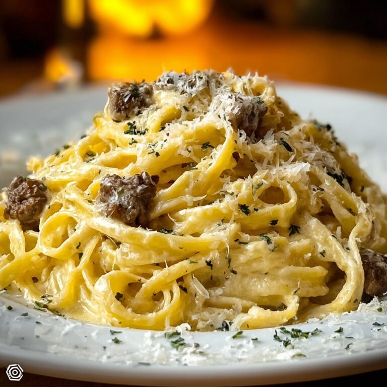 Creamy Parmesan Beef Fettuccine with Garlic Butter Sauce Recipe